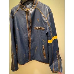 Men’s Navy (Faux) Leather Jacket! Super Trendy!